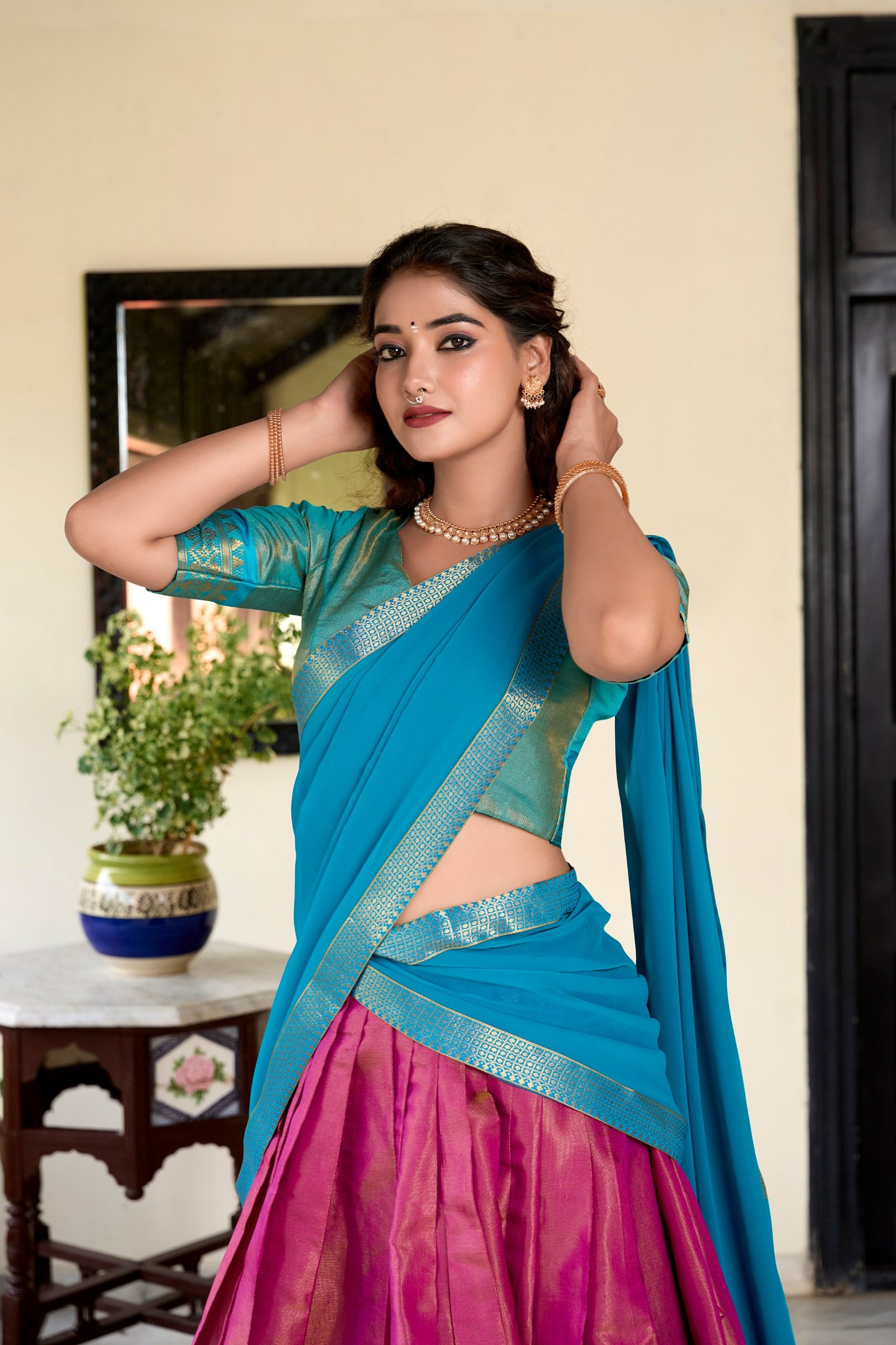Pink Kanchipuram Lehenga Choli – Heritage Redefined with Regal Zari Weaving