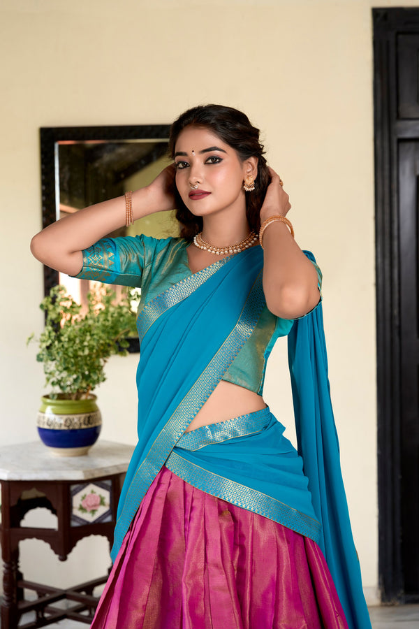 Pink Kanchipuram Lehenga Choli – Heritage Redefined with Regal Zari Weaving