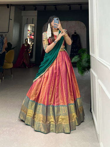 Pink Kanjivaram Lehenga Choli with Graceful Georgette Dupatta ClothsVilla