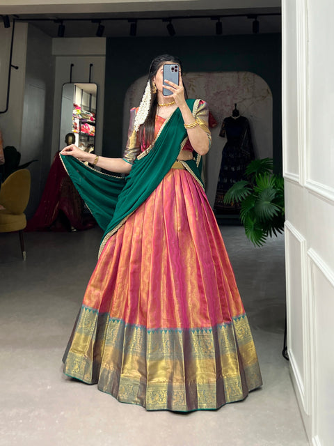 Pink Kanjivaram Lehenga Choli with Graceful Georgette Dupatta ClothsVilla Main image