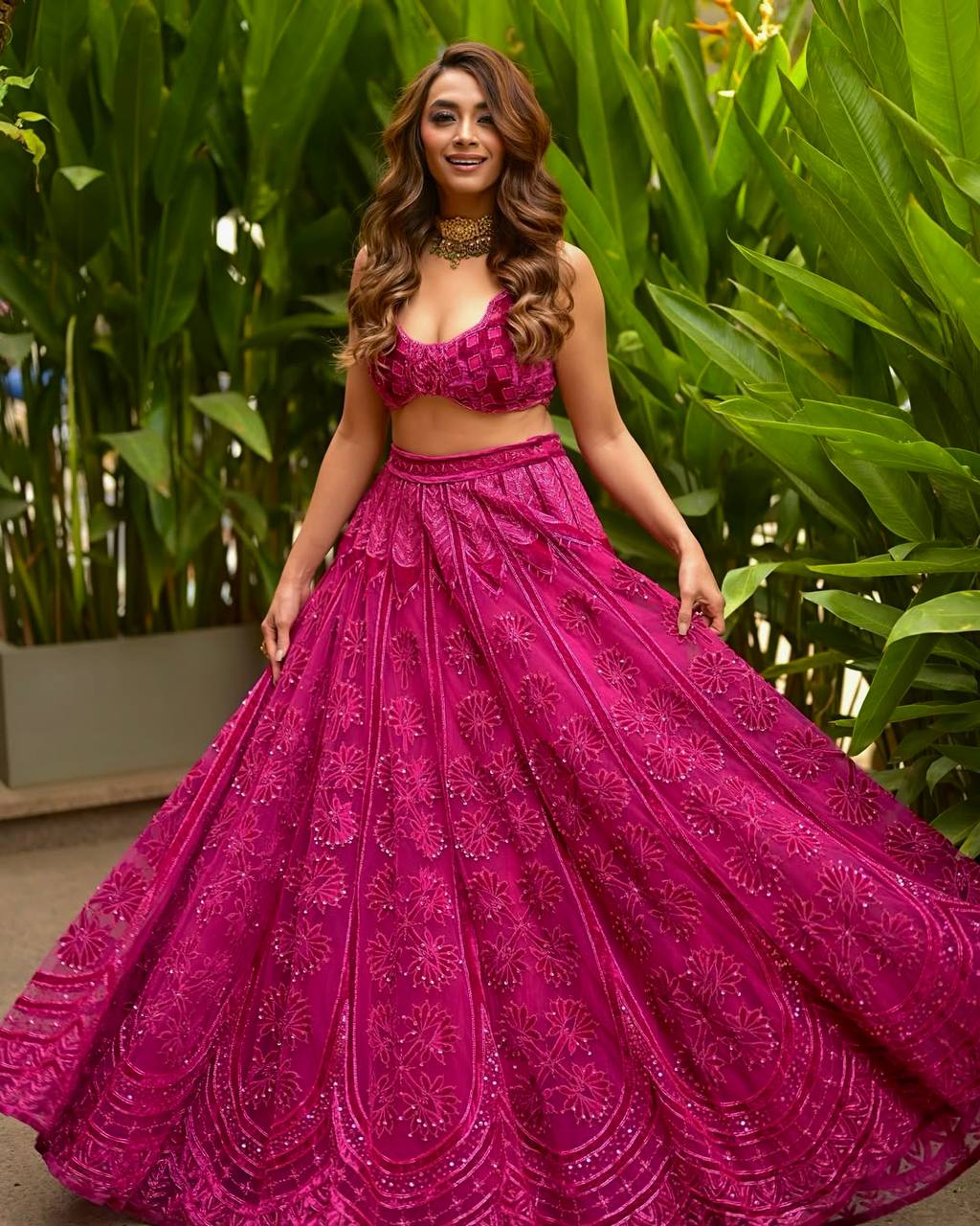 Pink Kasturi Silk Embroidered Lehenga Set with Soft Velvet Blouse & Net Dupatta – Thread, Sequins & Dori Work ClothsVilla Main image