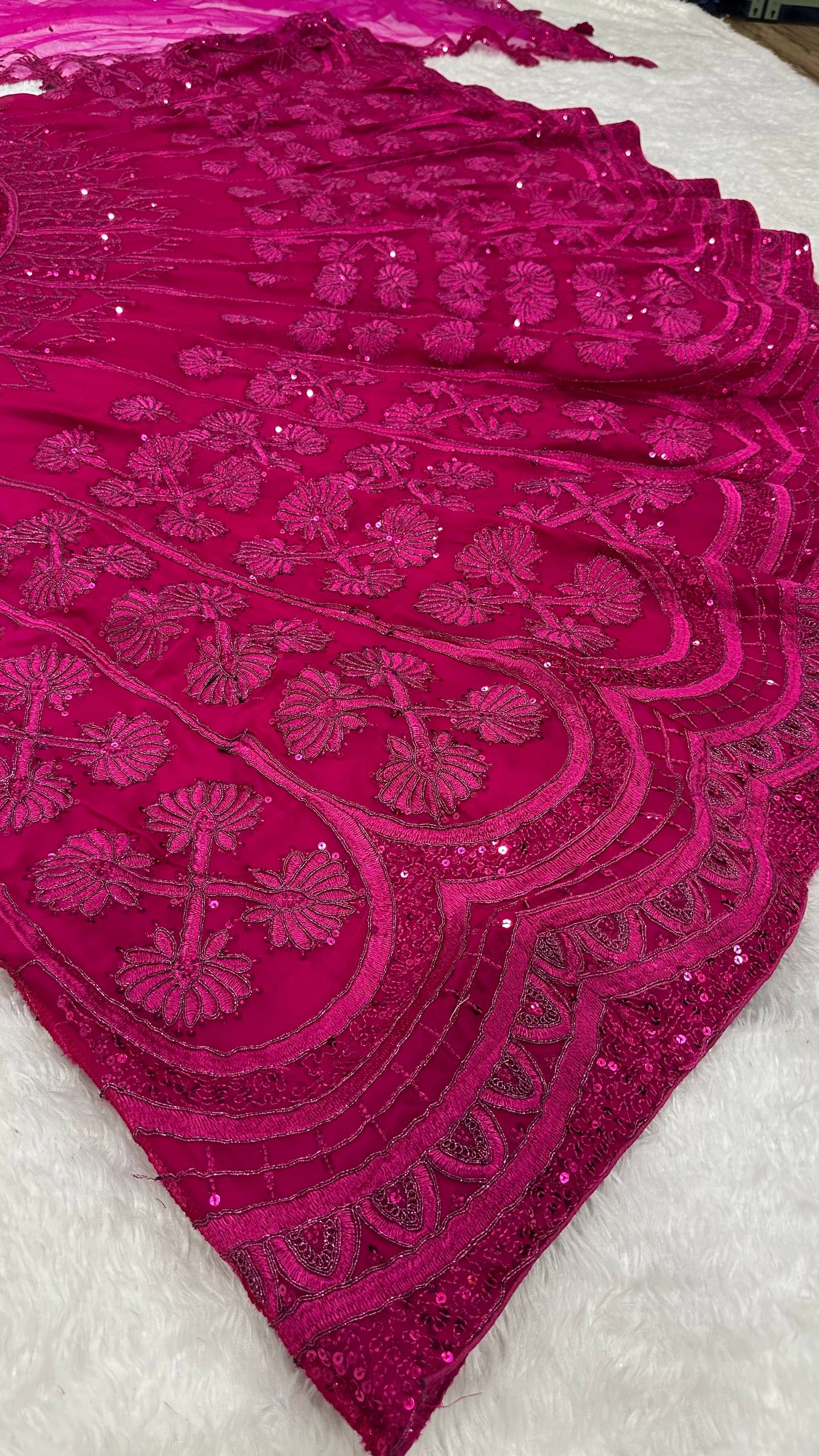 Pink Kasturi Silk Embroidered Lehenga Set with Soft Velvet Blouse & Net Dupatta – Thread, Sequins & Dori Work ClothsVilla