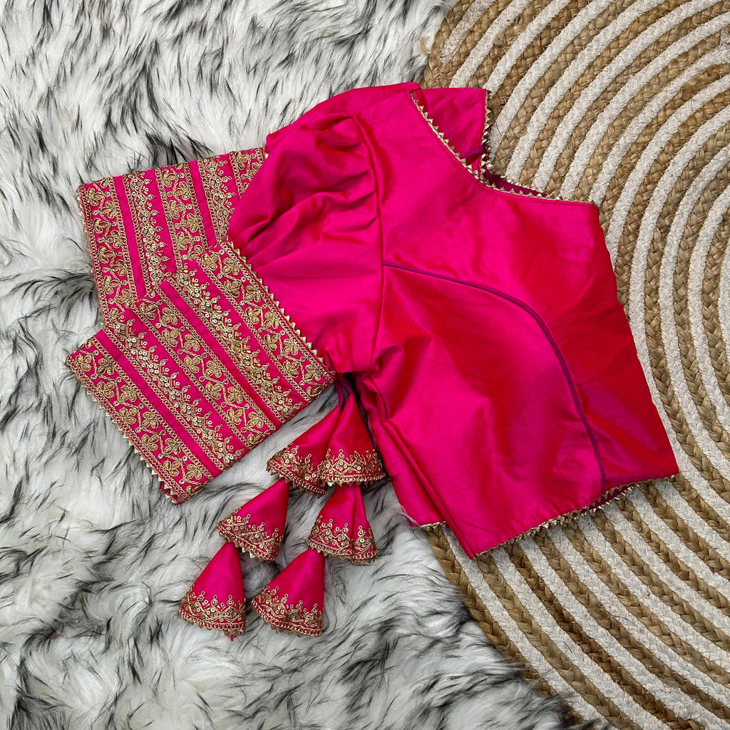 Pink Kilmora Silk Blouse with Handcrafted Embroidery and Sequence Accents ClothsVilla