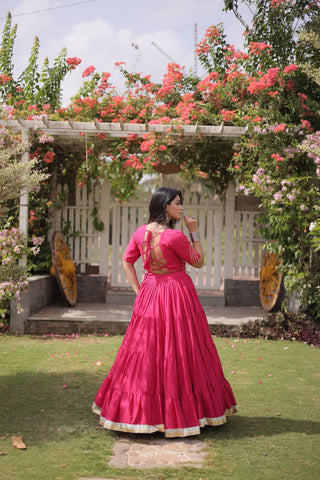Pink Kora Cotton Lehenga with Kutchi Work ClothsVilla