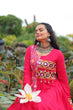 Load image into Gallery viewer, Pink Kutchi Gamthi Embroidered Rayon Frill Gown – 14 Kg Rayon, 12 Meter Flair, Fully Stitched with Cotton Lining ClothsVilla