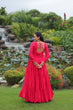 Load image into Gallery viewer, Pink Kutchi Gamthi Embroidered Rayon Frill Gown – 14 Kg Rayon, 12 Meter Flair, Fully Stitched with Cotton Lining ClothsVilla
