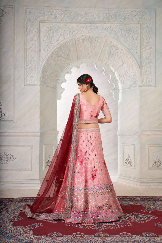 Designer Pink Lehenga Choli with Thread & Mirror Work ClothsVilla