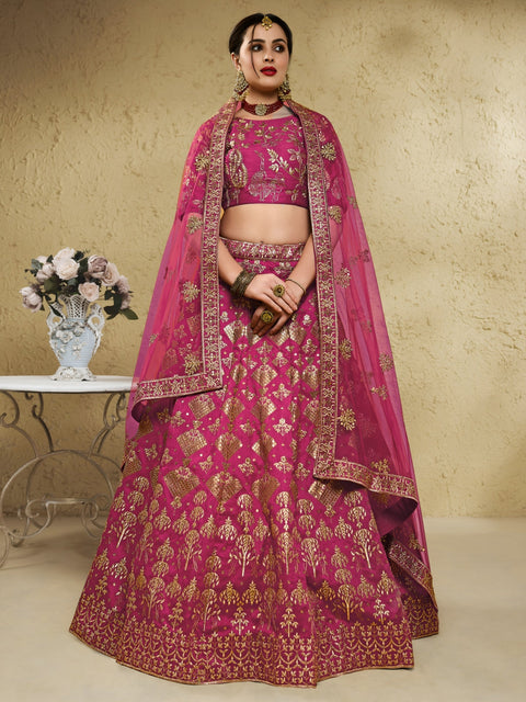 Pink Art Silk Lehenga Choli with Zari & Sequin Embroidery ClothsVilla Main image