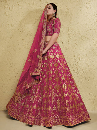 Pink Art Silk Lehenga Choli with Zari & Sequin Embroidery ClothsVilla