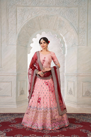 Designer Pink Lehenga Choli with Thread & Mirror Work ClothsVilla