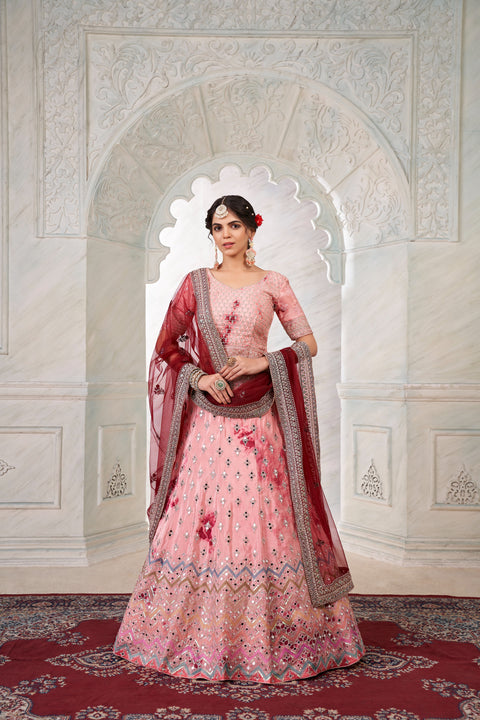 Designer Pink Lehenga Choli with Thread & Mirror Work ClothsVilla Main image