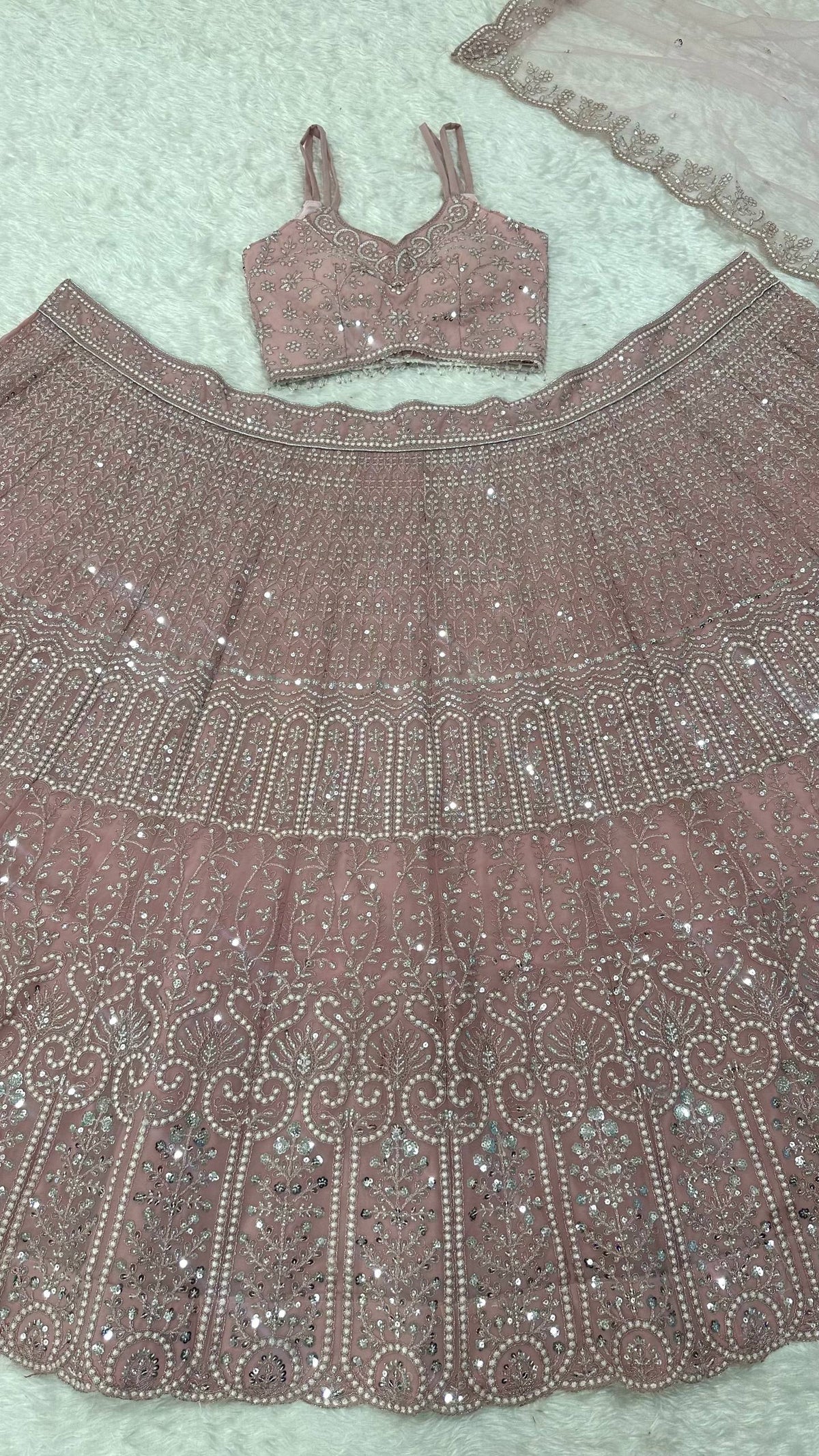 Pink Lehenga with Sequins, Resham Dori work ClothsVilla