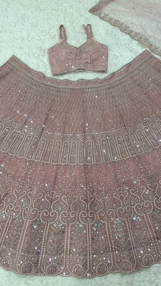 Pink Lehenga with Sequins, Resham Dori work ClothsVilla