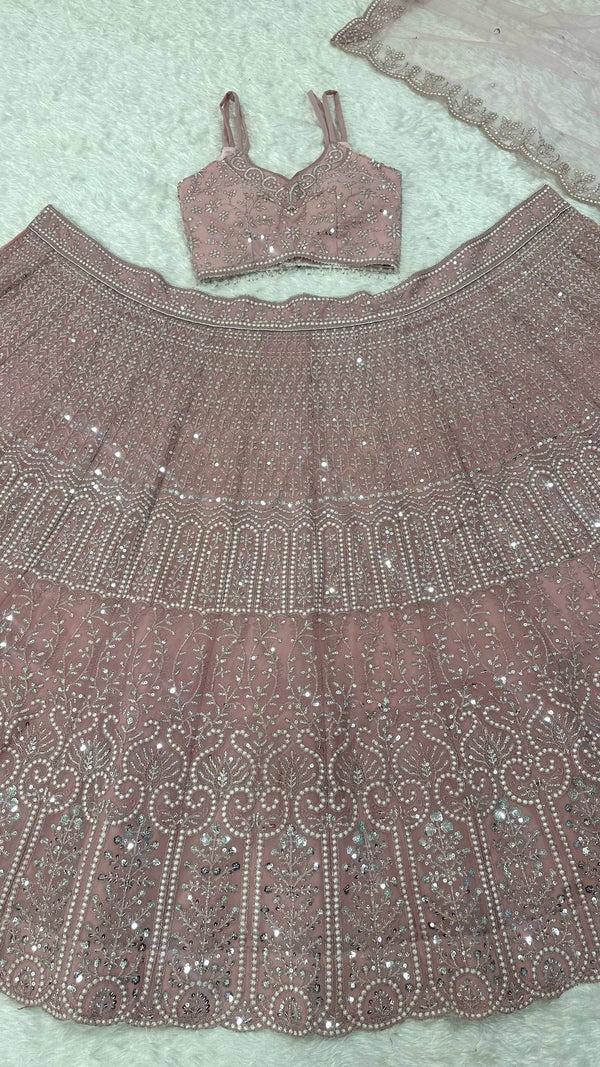 Pink Lehenga with Sequins, Resham Dori work ClothsVilla