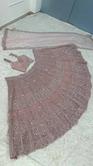 Pink Lehenga with Sequins, Resham Dori work ClothsVilla