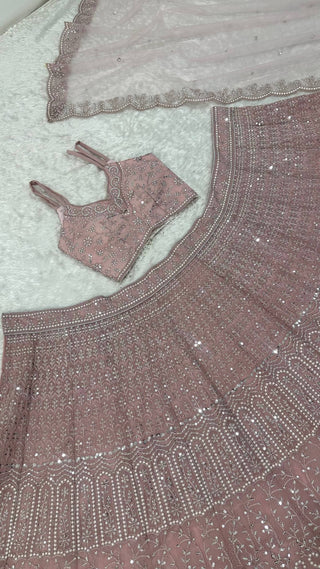 Pink Lehenga with Sequins, Resham Dori work ClothsVilla