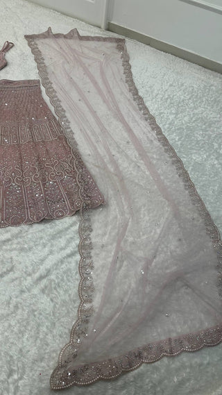 Pink Lehenga with Sequins, Resham Dori work ClothsVilla