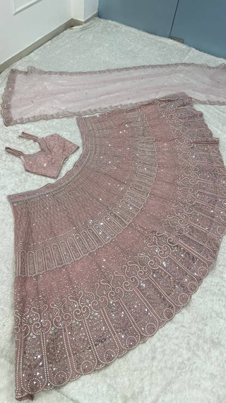 Pink Lehenga with Sequins, Resham Dori work ClothsVilla