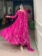 Load image into Gallery viewer, Pink Leheriya Georgette Gown with Dupatta – Festive Elegance with Lace Touch-Up