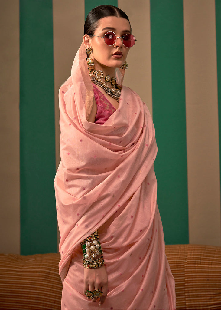 Pink Lustrous Spun Silk Saree with Cotton Blend ClothsVilla