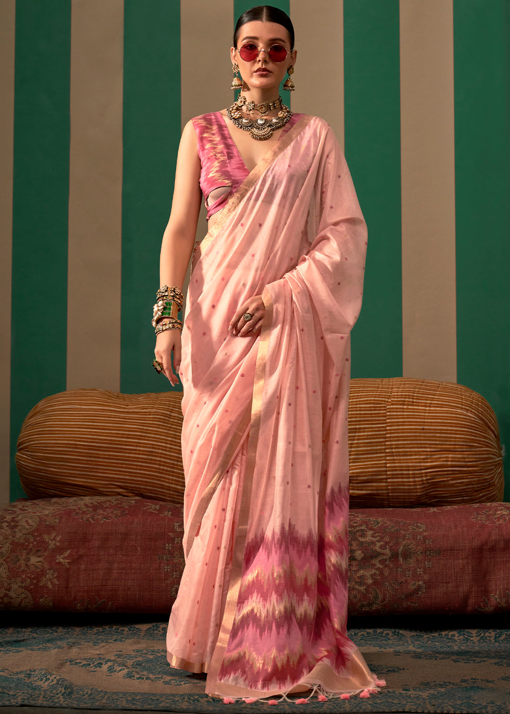 Pink Lustrous Spun Silk Saree with Cotton Blend ClothsVilla Main image