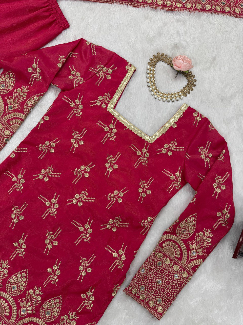 Pink Luxe Shimmer Silk Sharara Set with Real Mirror Work
