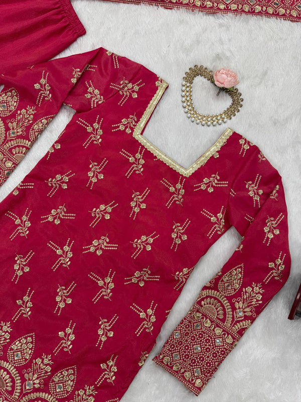 Pink Luxe Shimmer Silk Sharara Set with Real Mirror Work