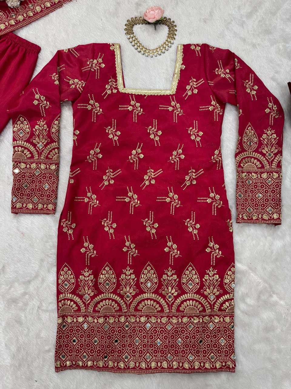 Pink Luxe Shimmer Silk Sharara Set with Real Mirror Work