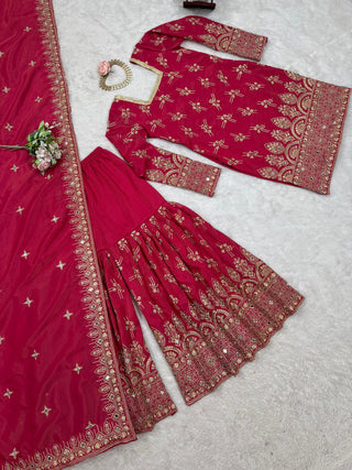 Pink Luxe Shimmer Silk Sharara Set with Real Mirror Work