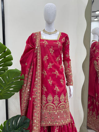 Pink Luxe Shimmer Silk Sharara Set with Real Mirror Work