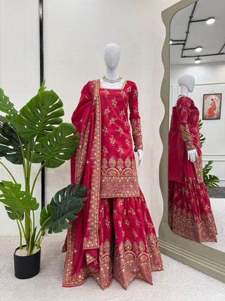 Pink Luxe Shimmer Silk Sharara Set with Real Mirror Work