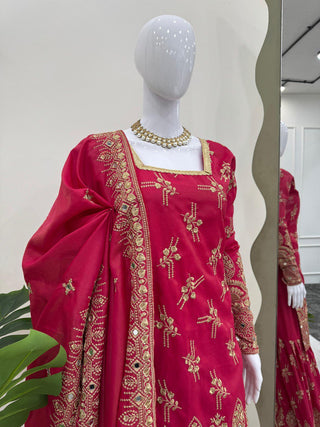 Pink Luxe Shimmer Silk Sharara Set with Real Mirror Work