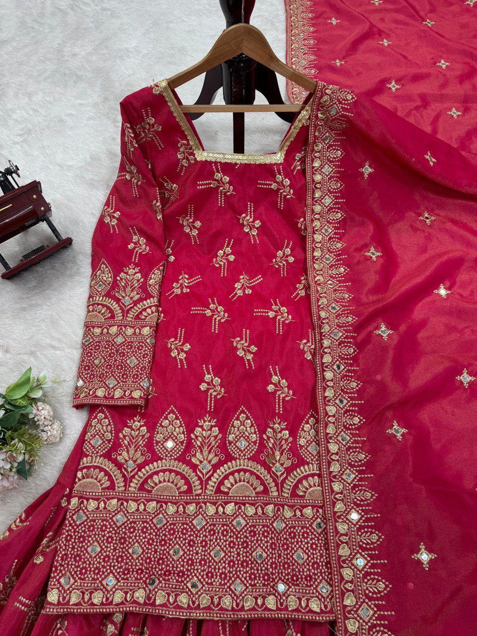 Pink Luxe Shimmer Silk Sharara Set with Real Mirror Work