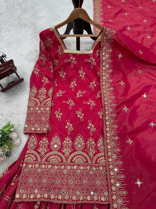 Pink Luxe Shimmer Silk Sharara Set with Real Mirror Work
