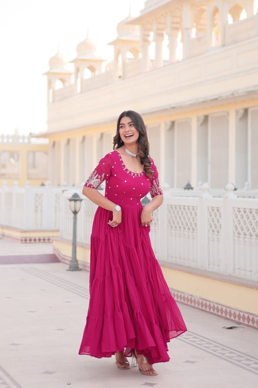 Pink Luxe Zari & Sequin Embroidered Gown ClothsVilla