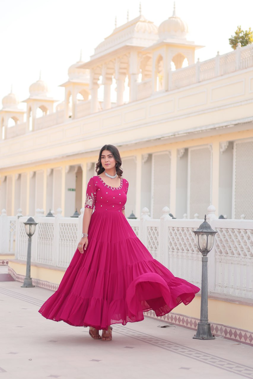 Pink Luxe Zari & Sequin Embroidered Gown ClothsVilla