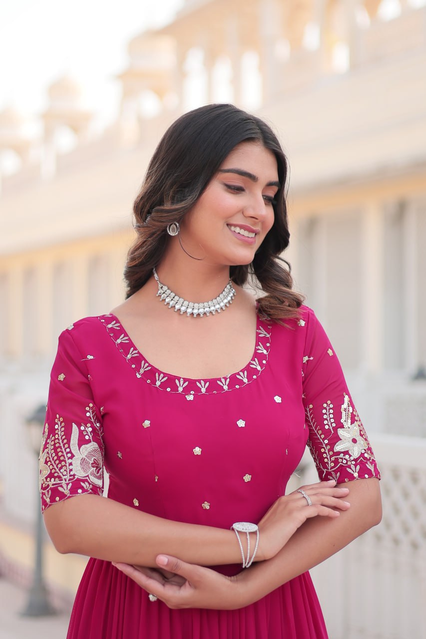 Pink Luxe Zari & Sequin Embroidered Gown ClothsVilla