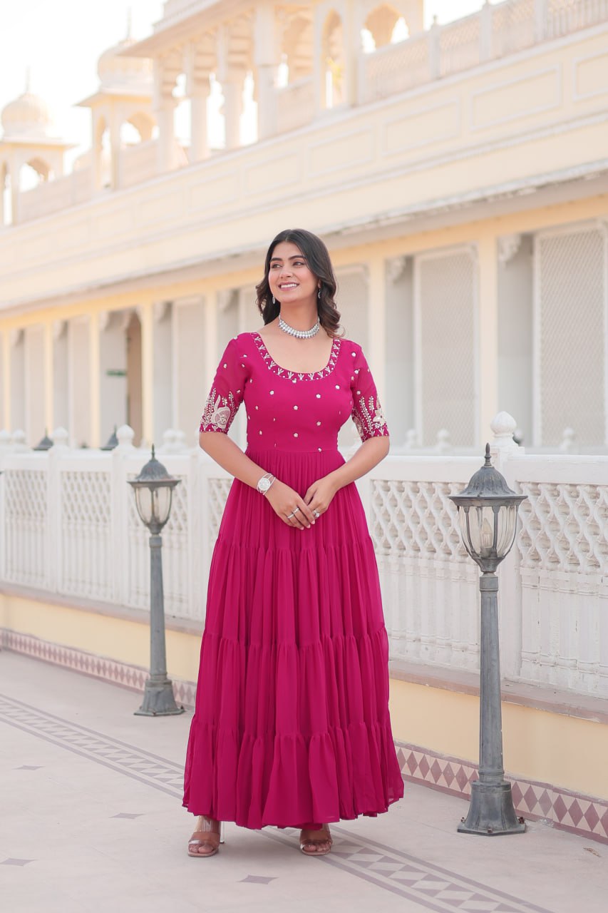 Pink Luxe Zari & Sequin Embroidered Gown ClothsVilla