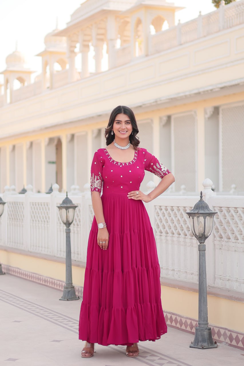 Pink Luxe Zari & Sequin Embroidered Gown ClothsVilla