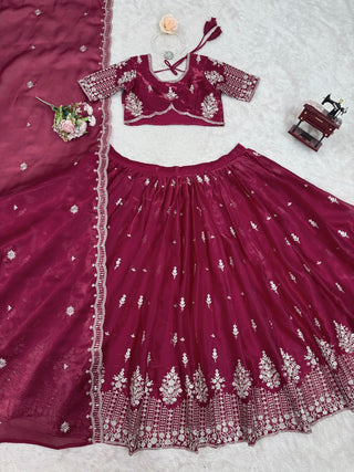 Pink Luxurious Jimi Choo Semi-Stitched Lehenga Choli Set Clothsvilla