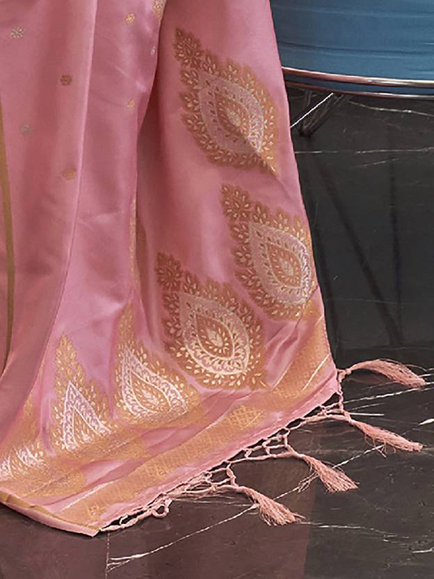 Pink Luxurious Pure Silk Banarasi Saree with Unstitched Blouse Piece ClothsVilla