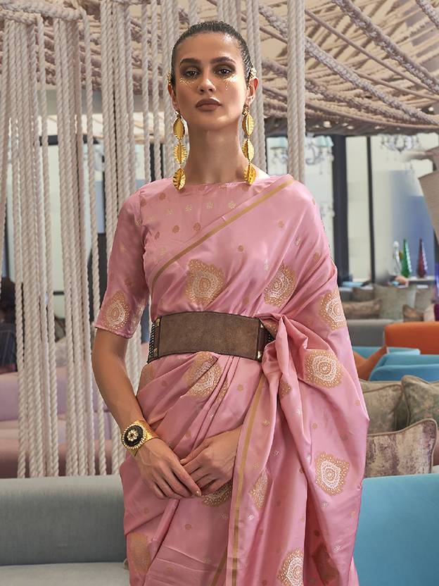 Pink Luxurious Pure Silk Banarasi Saree with Unstitched Blouse Piece Secondary image