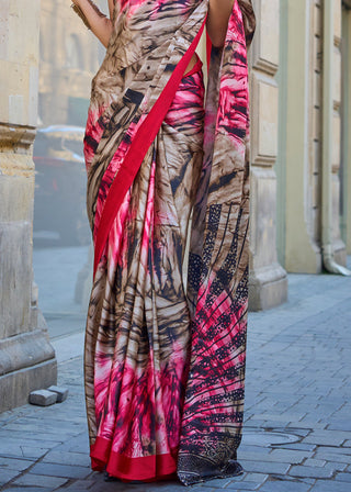 Pink Luxurious Satin Crepe Saree – Elegance with a Graceful Drape ClothsVilla