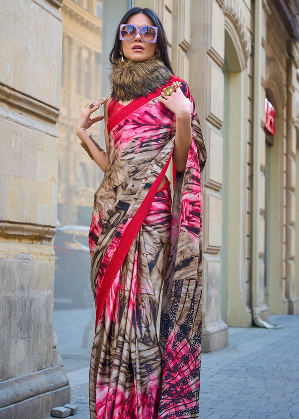 Pink Luxurious Satin Crepe Saree – Elegance with a Graceful Drape ClothsVilla