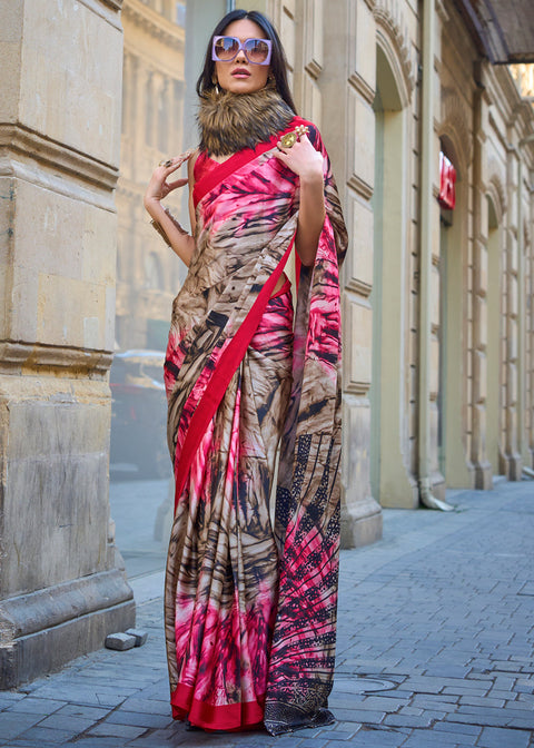 Pink Luxurious Satin Crepe Saree – Elegance with a Graceful Drape ClothsVilla Main image