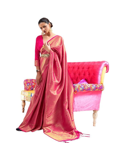 Pink Luxurious Silk Jacquard Saree with Blouse Piece – Perfect for Festivals ClothsVilla