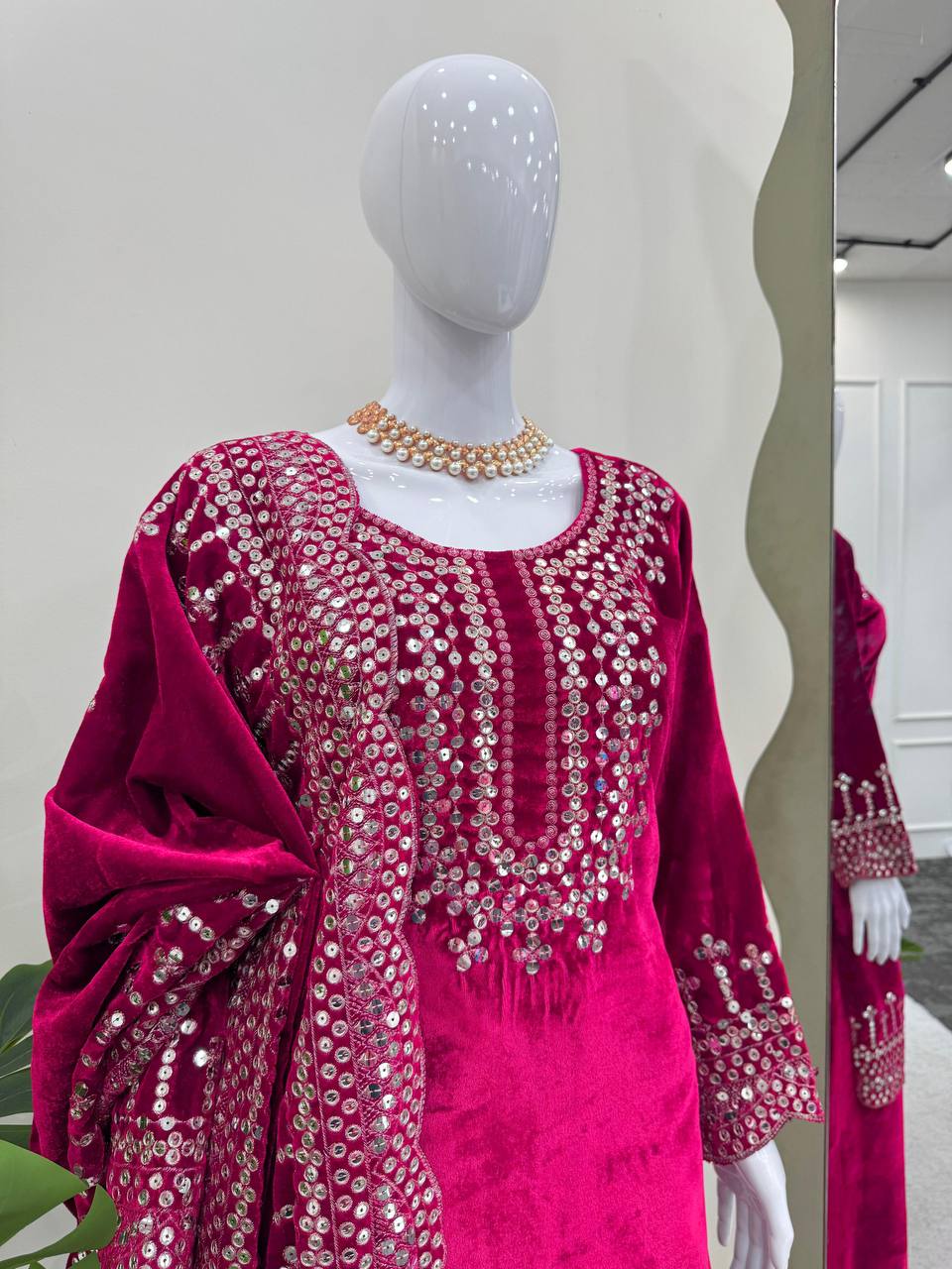 Pink Luxurious Viscose Velvet Plazo Set with Embroidered Dupatta Clothsvilla
