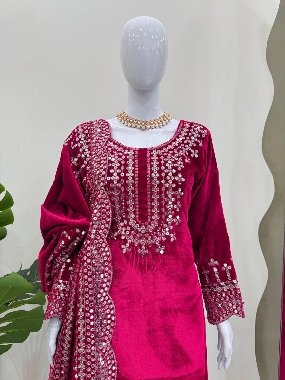 Pink Luxurious Viscose Velvet Plazo Set with Embroidered Dupatta Clothsvilla