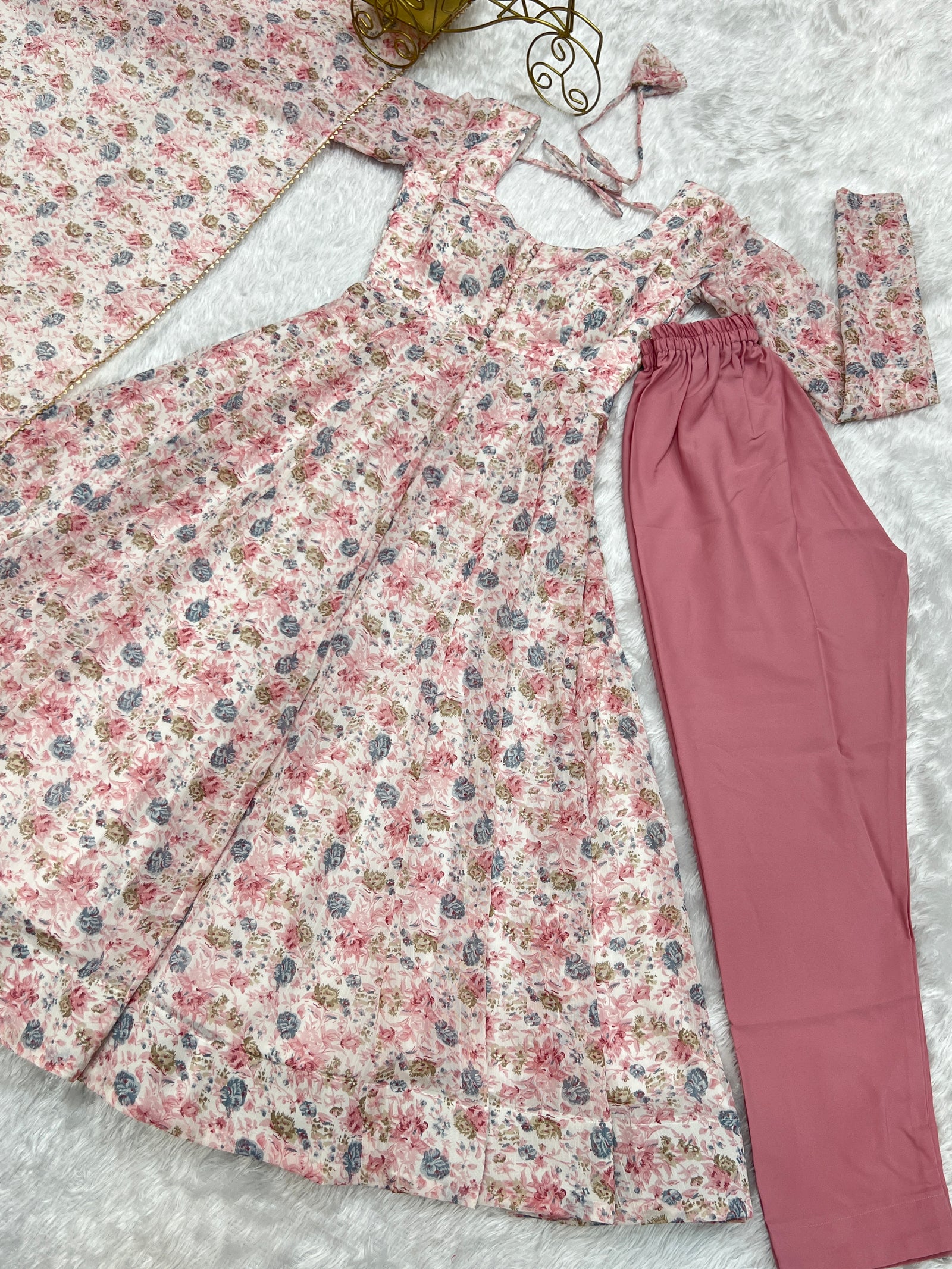 Pink Luxury Chiffon Floral Anarkali Set – Elegant & Breezy for Summer Weddings