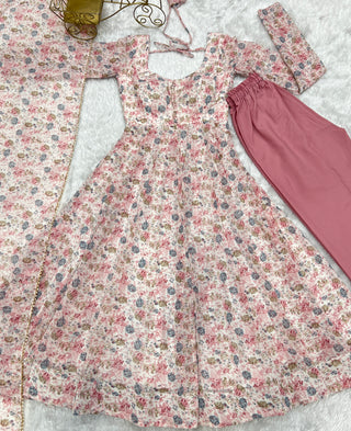 Pink Luxury Chiffon Floral Anarkali Set – Elegant & Breezy for Summer Weddings